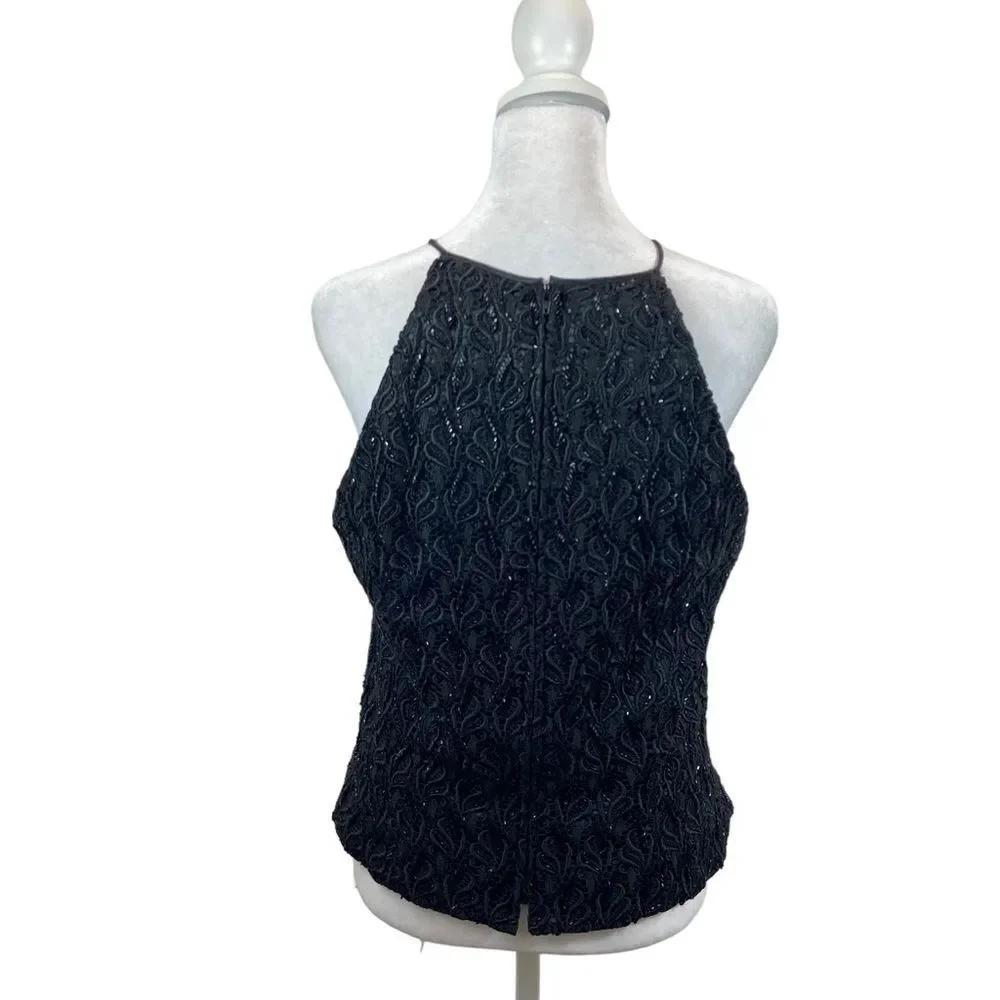 Carmen Marc Valvo Brand‎ Black Beaded Formal Top Size 10 - Picture 5 of 13